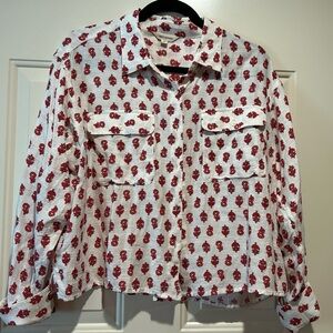 Lucky Brand Red and White Patterned Women's Shirt, Boxy Style Small
